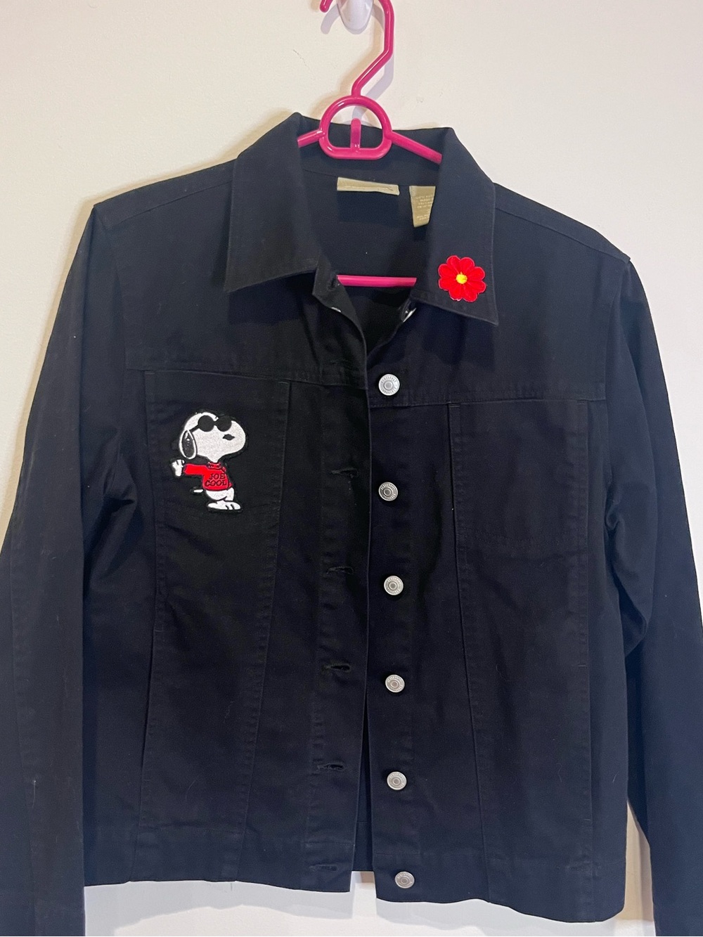 Kids Black Snoopy Embroidered Jacket